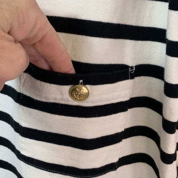 J. Crew Black White Striped Nautical Gold Button Accents LS Mini Dress XL - Picture 6 of 13